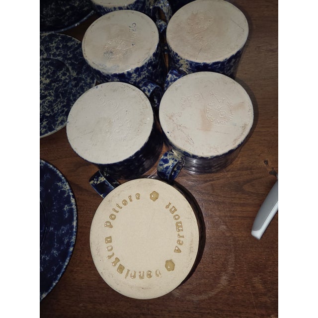 Vintage Collection of Bennington Blue Agate Cups and Saucers For Sale - Image 12 of 14
