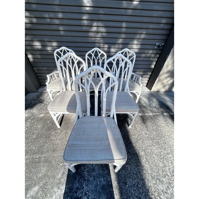 Coastal Set of 6 White Rattan Dining Chairs-Coastal Vintage Elegance For Sale - Image 3 of 10