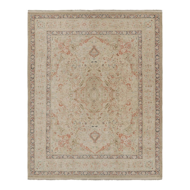 Rug & Kilim’s Tabriz Style Rug in Green and Pink Floral Patterns For Sale