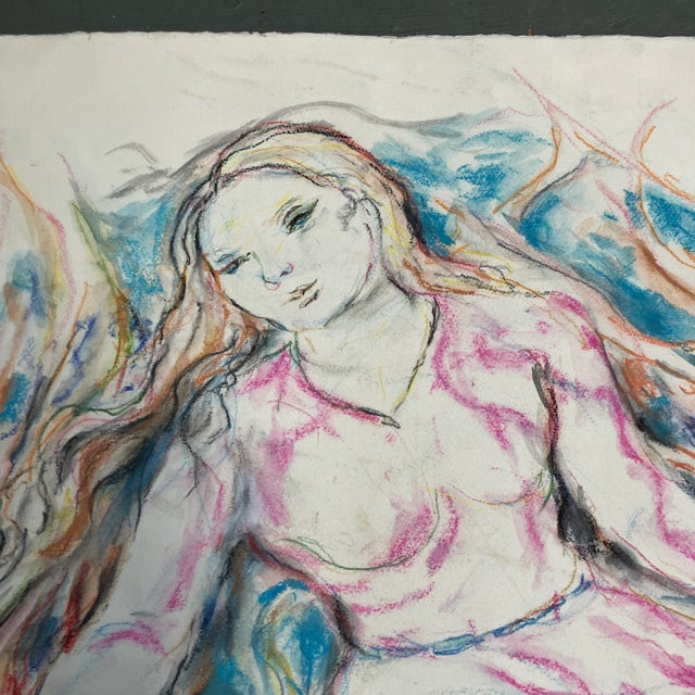 1970’s Original Abstract Expressionist Pastel Drawing Chagall Style Dreamlike For Sale - Image 4 of 5