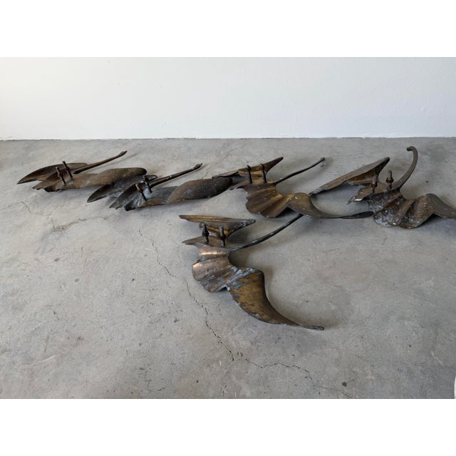 Vintage Flying Birds Brass Outdoor Wall Sculptures – Set of 5 For Sale In Miami - Image 6 of 12