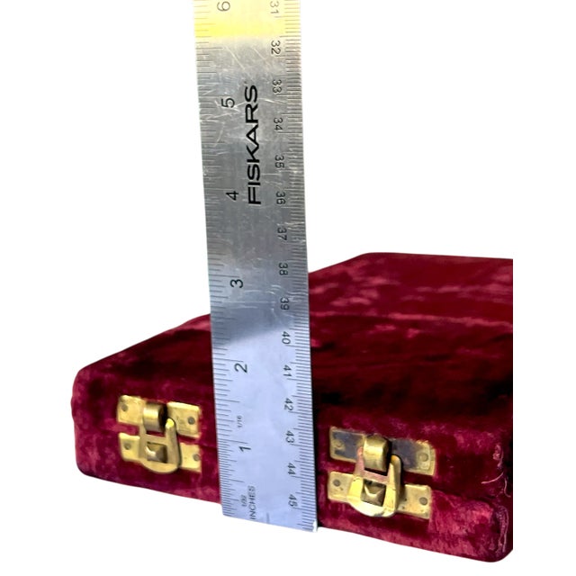 Vintage Solid Brass Magnifying Glass and Letter Opener Set in Red Velvet Case For Sale - Image 10 of 10