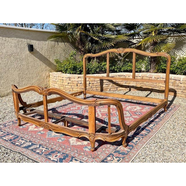 Louis XV Brown Wooden Bed For Sale - Image 3 of 12