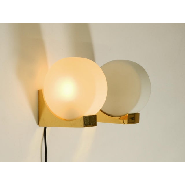 Brass Wall Lamps with Round Glass Shades from Kaiser Leuchten, 1960s, Set of 2 For Sale - Image 4 of 18