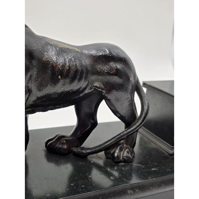 19th C Victorian Cast Iron Lion Double Inkwell Desk Set Antique Black Japanned. For Sale - Image 9 of 18