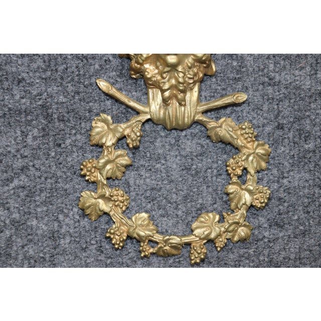 Fine Pair Cast Bronze French Bachus Face Bowtie Large Two Candle Sconces For Sale - Image 9 of 10