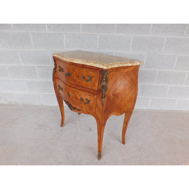 French Louis XV Style Marble Top Vintage 2 Drawer Commode 31.25"w For Sale - Image 16 of 17