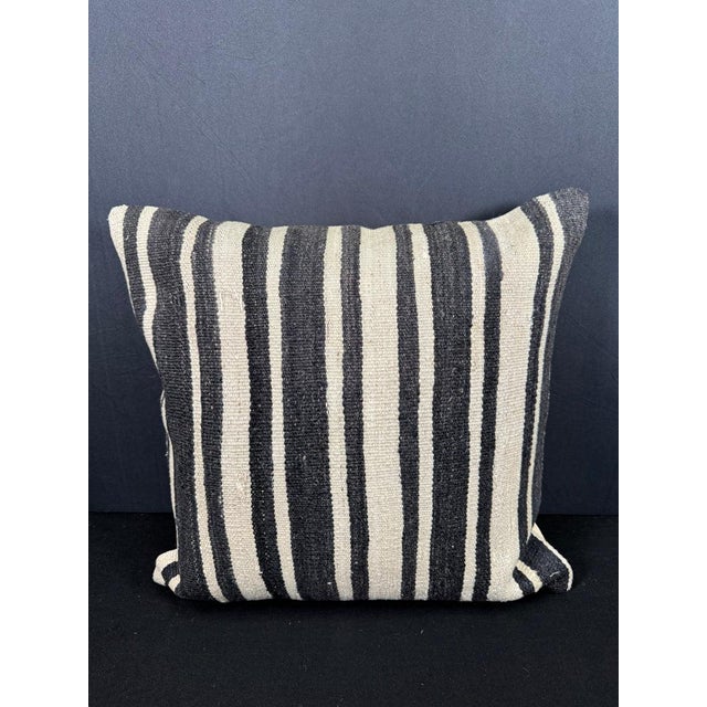Turkish Hemp Pillow Cushion Natural Beige Black Cushion Cover 20x20 For Sale - Image 4 of 4