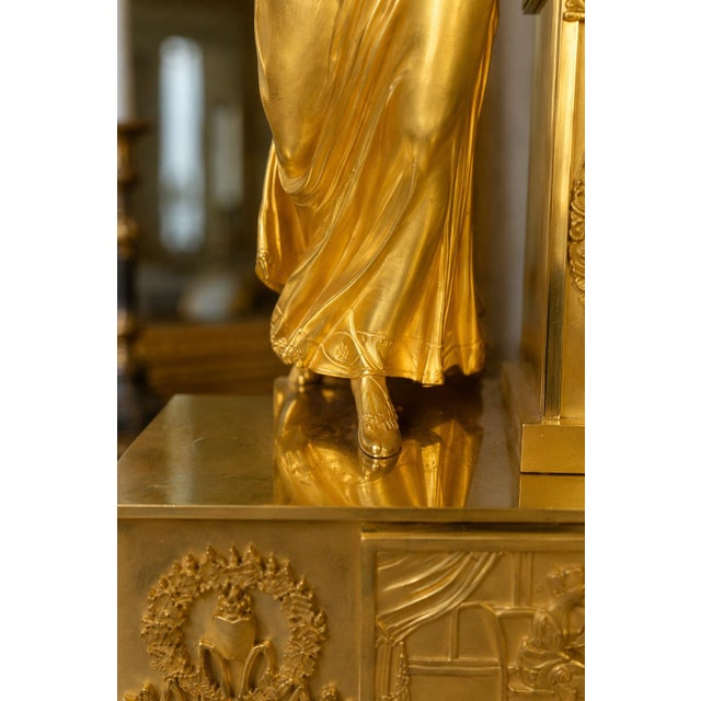 Bronze c.1800 Rouchouze Empire Gilt Bronze Mantel Clock For Sale - Image 8 of 18