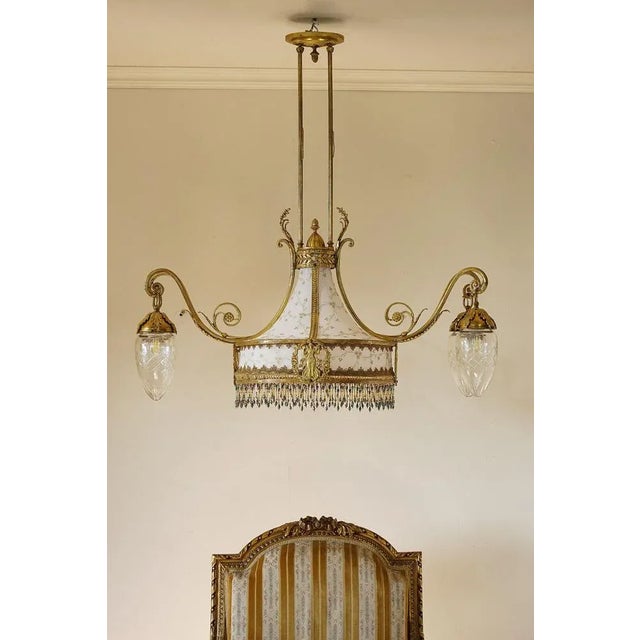Art Nouveau Chandelier in 5-Light Golden Brass, 1890s For Sale - Image 12 of 12