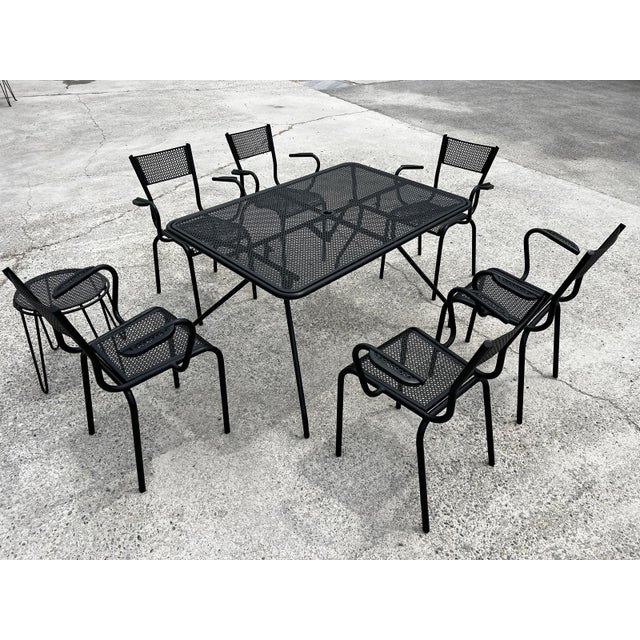 Metal Perforated Metal Armchairs and Table in the style of Mathieu Matégot, 1950s, Set of 7 For Sale - Image 7 of 7