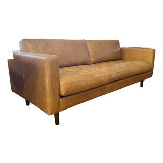 Contemporary Chesterfield Brown Napa Saddle Leather Tufted Sofa For Sale