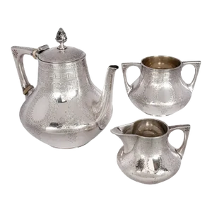 1878 Antique Barnard Brothers London Aesthetic Movement Sterling Silver Tea Set- 3 Pieces