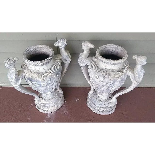 Antique White Vintage Grecian Resin/Composite Urn/Planter – a Pair For Sale - Image 8 of 11