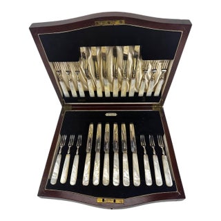 Early 20th Century C W Fletcher 24 Sterling Mop Handle Dessert Set With Box For Sale