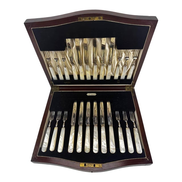Early 20th Century C W Fletcher 24 Sterling Mop Handle Dessert Set With Box For Sale