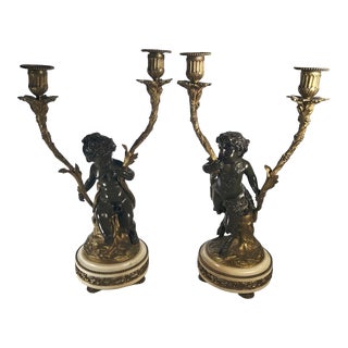 Mid 19th Century Patinated Bronze Figural Putti Candelabra - a Pair For Sale
