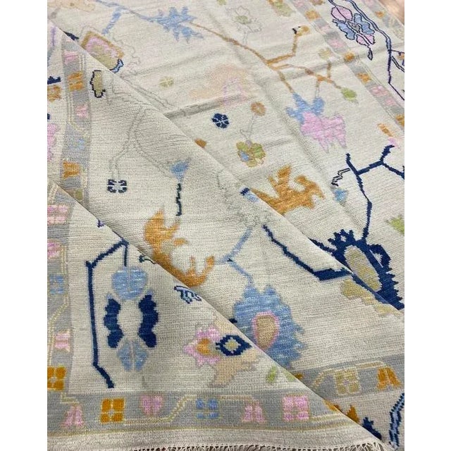 Modern Handknotted Oushak Rug in Shades of Blue & Pink with Multicolor Pops, 12' x 15' For Sale - Image 4 of 7