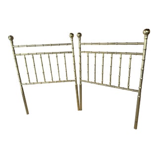 Vintage Pair of Palm Beach Faux Bamboo Brass Twin Size Bed Headboards For Sale