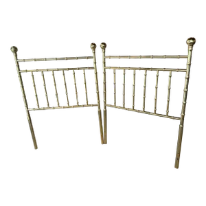 Vintage Pair of Palm Beach Faux Bamboo Brass Twin Size Bed Headboards
