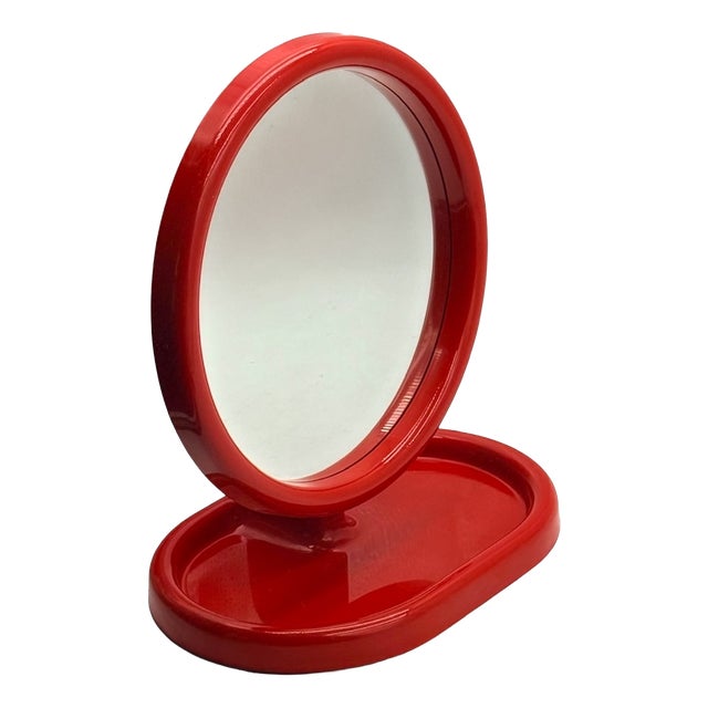 Vanity Mirror in Red Plastic by Olaf Von Bohr for Gedy, Italy, 1970s For Sale