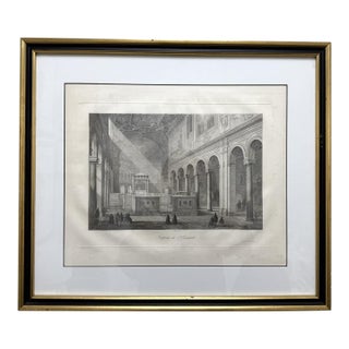 19th Century Engraving of the Interior of the Basilica of San Clemente in Rome For Sale