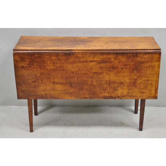 Antique American Federal Tiger Maple Narrow Drop Leaf Breakfast Dining Table with Stunning Woodgrain and Wonderful Patina....