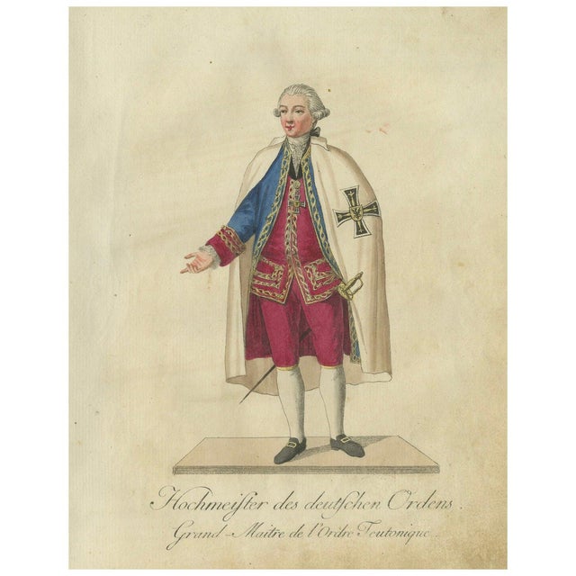 Schwan, Grand Master of the Teutonic Order, 18th Century, Hand-Colored Engraving For Sale