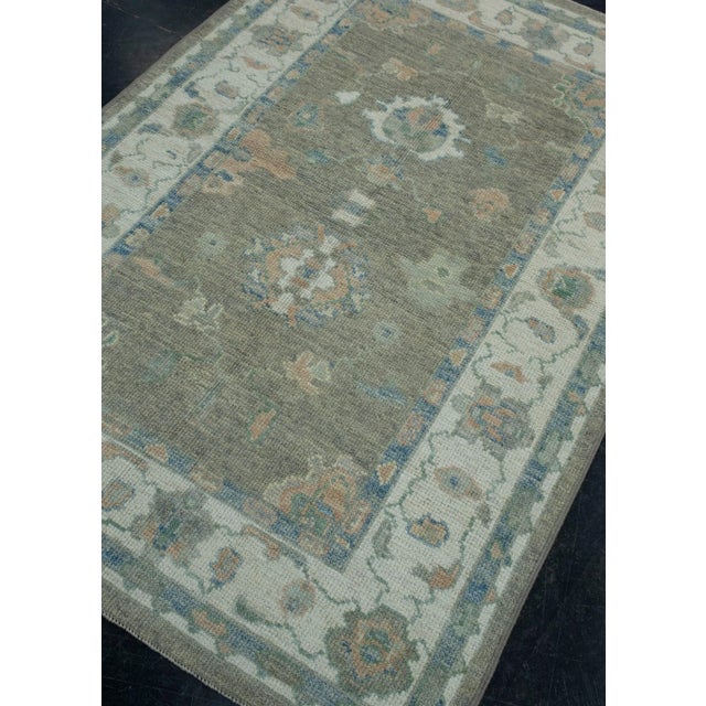 Turkish Brown & Blue Turkish Oushak Rug 3'11" x 5'9" For Sale - Image 3 of 8
