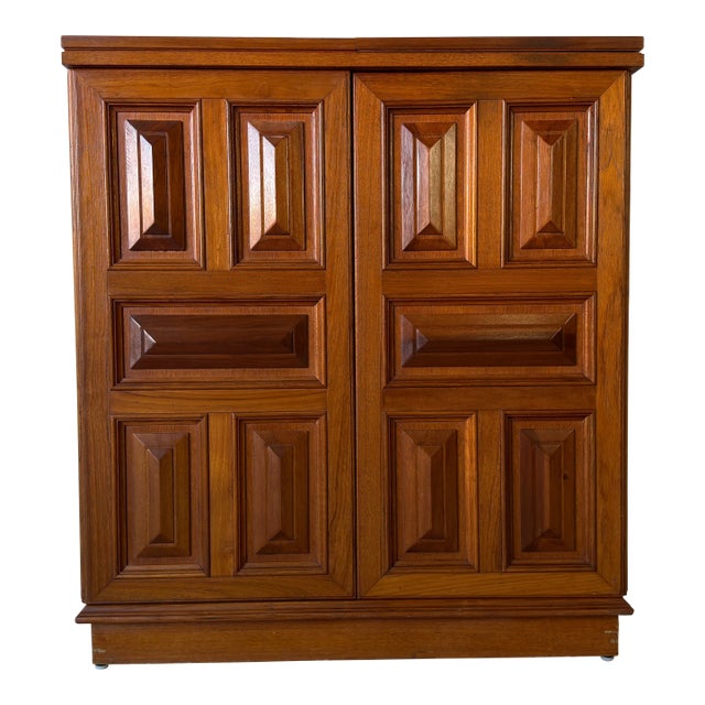 Mid Century Paneled Doors Cabinet With Green Marble-Look Top For Sale