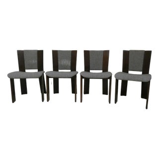 Chairs in Wood and Tweed by Acerbis International, Italy 1980s, Set of 4 For Sale