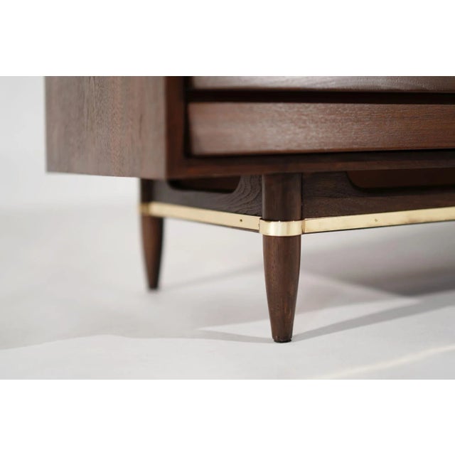 Mid Century Modern Walnut Dresser With Brass Accents, C. 1950s For Sale - Image 9 of 12