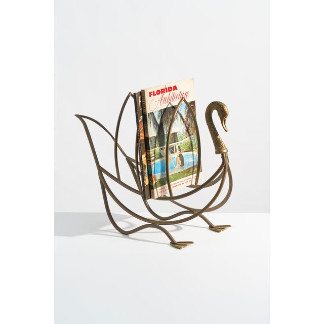 Mid-Century Modern 1960s Neoclassical Brass Swan Magazine Rack, Maison Jansen Style For Sale - Image 3 of 8