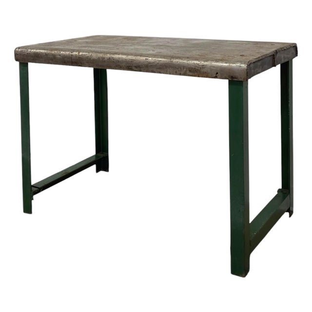Vintage Heavy Duty Industrial Steel Workbench Table With Painted Legs. For Sale
