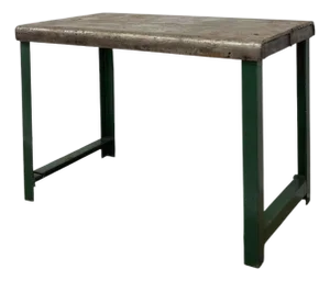 Vintage Heavy Duty Industrial Steel Workbench Table With Painted Legs.