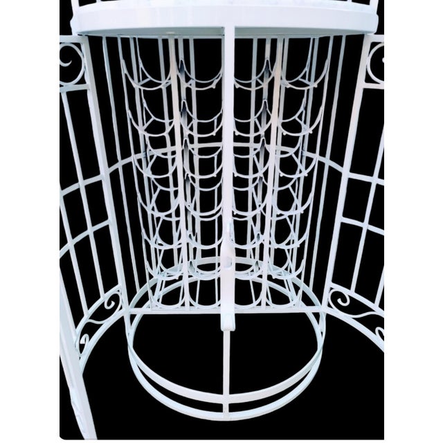 Mastercraft Vintage Massive Lacquered Iron Marble White 28 Bottle Freestanding Pagoda Top Wine Rack Holder For Sale - Image 4 of 9