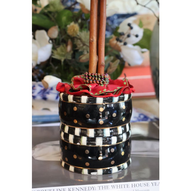 Early 21st Century MacKenzie-Childs Courtly Check Holiday Boxwood Topiary Trees With Gold Accents — A Pair For Sale - Image 5 of 18