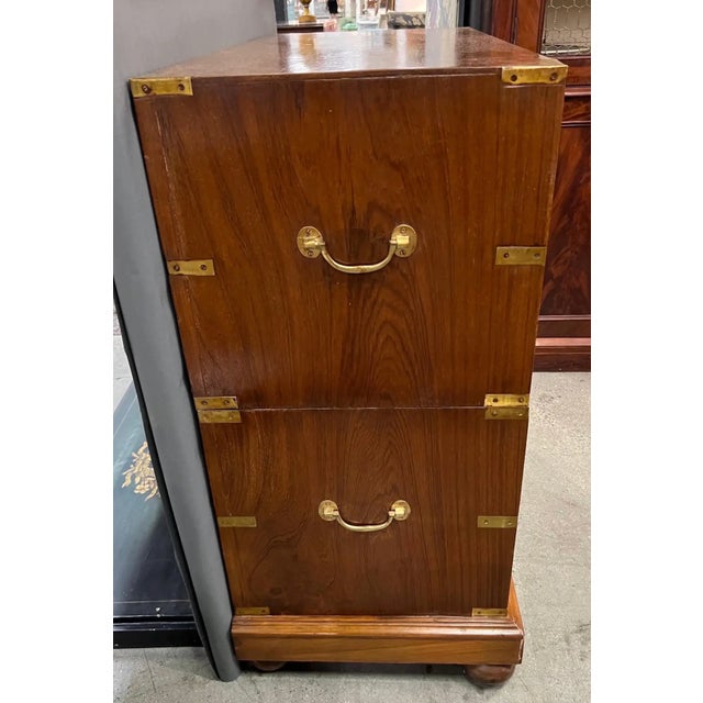 19th Century British Colonial Brass Bound Teak Campaign Chest For Sale - Image 4 of 7