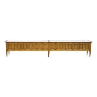 1960s Mid-Century Modern Drexel Style Monumental Wood Marble Top Long Low Credenza For Sale