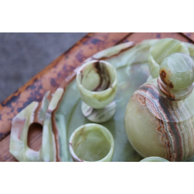 Tanzanian Green Onyx Rosolio Tray with Bottle and Glasses, Italy, 1950s, Set of 8 For Sale - Image 4 of 15