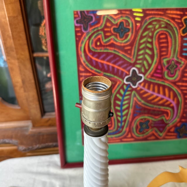 Up for consideration is a beautiful vintage rustic style milk glass table lamp. This is such a simple yet lovely piece...