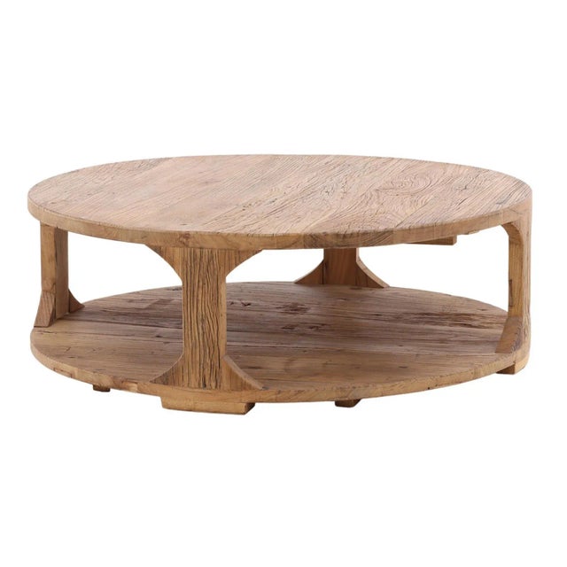 Tan Salvaged Natural Elm Round Coffee Table For Sale - Image 8 of 10