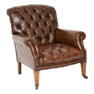 Antique Edwardian Leather Armchair, 1890s For Sale