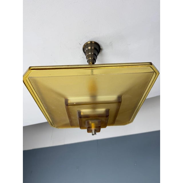Art Deco Verrerie Dart Amber Molded Glass Pendant Light by Degue, France, 1930 For Sale - Image 11 of 18