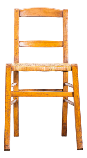 French Farmhouse Dining Chairs with Woven Seats, 1950s, Set of 4