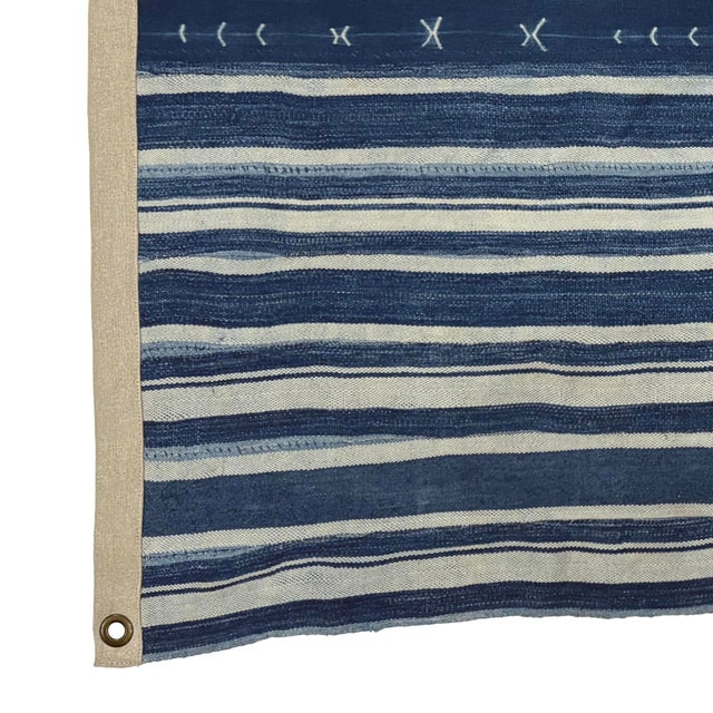 2020s Shibori Indigo Flag Made From Vintage Cotton Mudcloth For Sale - Image 5 of 5