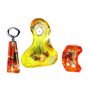 Acrylic Thermometer, Bottle Opener, and Hourglass Set, 1950s, Set of 3