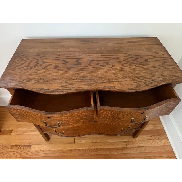 Brown Antique Tiger Oak Serpentine Chest of Drawers With Mirror For Sale - Image 8 of 11