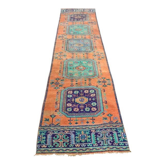 1960s Handmade Vintage Turkish Corridor Long Rug For Sale