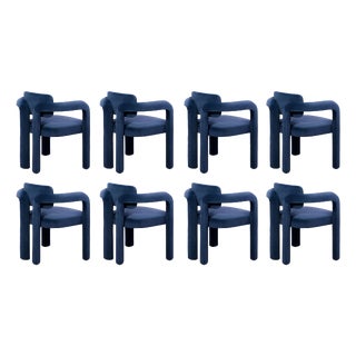 Double Arch Dining Chairs in Navy Blue Cotton Velvet from Insidherland, Set of 8 For Sale